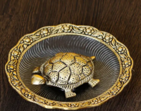 Golden Tortoise Feng Shui Metal and Crystal Showpiece