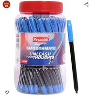 Reynolds SMOOTHMATE 40 CT JAR - BLUE | Ball Point Pen Set With Comfortable Grip | 0.7 mm Tip Size (Each Rs.4.5)