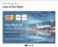 TataNue Flash Sale - Flat 500 Off + 500 NeuCoins on Domestic Flight Booking