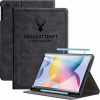  Robustrion Deer Pattern Flip Stand Case Cover with S Pen Holder for Samsung Galaxy Tab S6 Lite 10.4 inch SM-P610/P615/P613 - Deer Black 