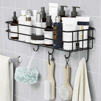 JIALTO Wall Mounted GI Steel Self-Adhesive Bathroom Shelf with Hooks (Pack of 1)