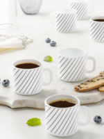 Larah by BOROSIL Grey & White 6 Pieces Printed Opalware Matte Mugs 100 ML Each