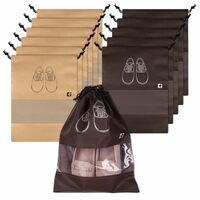 Kuber Industries Pack of 12 Shoe Bags | Shoe Bags for Travel | Non-Woven Shoe Storage Bags | Storage Organizers Set | Shoe Cover with Transparent Window | Shoe Dori Cover | Beige & Coffee