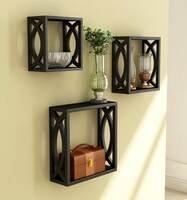  Home Sparkle MDF Wooden Wall Shelves 3 Set Decorative Wall Mounted Cube Shelves Rack Ideal for Decoration in Living Room, Bedroom & Wall Floating Bookshelf (Black)
