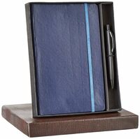 Amazon Basics A5 Notebook with Ribbon Bookmark & Pen | Gift Set For Corporate and Personal Occasions(Blue)
