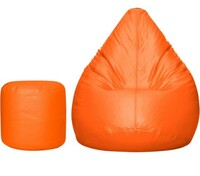TUSA LIFESTYLE Bean Bag Chair with Stool Combo Set with Beans Filled (XXL, Orange) 