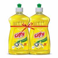 Giffy Liquid Dish Wash Gel with Active Salt & Lemon| 2x Faster Tough Grease Removal & Natural Fragrance| Removes Odour| Easy Lather & Rinse Off| Leaves No White Residues| Hand-Safe| 500ml (Pack of 2)