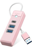 ORICO USB C Hub 3 Ports USB 3.1 Type C to USB 3.0 Hub Adapter with 2 USB A, 1 Type C for Laptop, Mobile Phone, Tablet with 0.5ft Cable, Compatible with Mac OS 10.X and Above, Linux, Android-Pink 