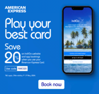 Amex Flight Offer - Get 20% Instant Discount Up To ₹2500 On Indigo Base Fare [Last Day Of Booking]