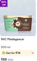 Zepto price drop zone loot : NIC ice cream 500ml at 80% off and more...( location specific )