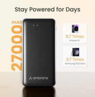 Ambrane 27000mAh Li-Polymer Powerbank with Type C and USB Ports | Fast Charging for Smartphones, Smart Watches, Neckbands & Other Devices (PP-30 Pro, Black)