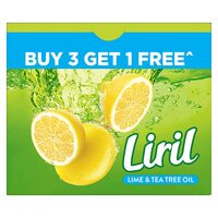 Liril Lime and Tea Tree Oil Bath Soaps: Refreshing Bathing Soaps with Freshness of Lemon - Paraben and Sulphate Free Soap Bar, 125 g (Buy 3 Get 1)
