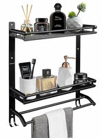 Primax Stainless Steel Multipurpose Bathroom Shelf/Rack/Towel Hanger/Bathroom Accessories - Wall Mount (Matt Black)