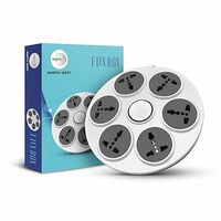 Wipro North West UFO 6+1 Flex Box with 6 Universal Socket & Single Switch | 2 meter long Extension Cord | Ultra smooth Rotation | Round Powerstrip for Home, Office | Pack of 1 | Grey & White
