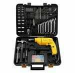 STANLEY SDH600KM-IN 600W 13mm Drill Machine with Mechanical Toolkit for Home, DIY & Professional Use (120-Pieces) - Includes Hammer Drill, Hammer & Measurement Tape, 1 Year Warranty, YELLOW/BLACK.Apply rs 50 off coupon