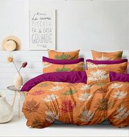Cortina Polycotton 144 TC Printed Double Bedsheet with 2 Pillow Covers, Orange