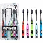 AGARO Charcoal Manual Toothbrush, Gentle Soft, Teeth Whitening For Adults & Children, Medium Tip Bristles, Family Pack of 5, Mix Colour