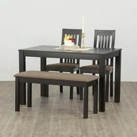 Home Centre Diana Beechwood Veneer Finish 4-Seater Dining Table with 2 Chairs and 1 Small Bench (Beige, Walnut)