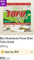 Zepto price drop zone : Bio Nutrients Pure Diet Tofu Gold 200gm at Rs.15 {location specific}
