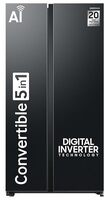 Samsung 653 L, 3 Star, Frost Free, Double Door, Convertible 5-in-1 Digital Inverter, Side By Side AI Enabled Smart Refrigerator with WiFi (RS76CG8003B1HL, Black Matt, 2024 Model)