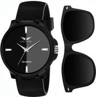 LCSS-9134 All Black Combo Set of Sunglass and Watch With Premium Gift Box Packaging Analog Watch - For Men