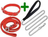 SENAPATI Combo Dog Chain Leash Collar & Belt Set 1 inch (Medium, red)