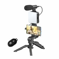 Tygot Vlogging Kit 6 in 1 for iPhone, Android (with Tripod), Mini LED + Cardioid Microphone + Phone Clip + Tripod 