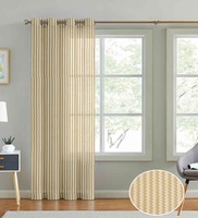 Beige Polyester Striped 7ft Sheer Eyelet Door Curtain