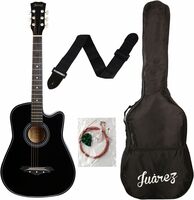 Juârez Acoustic Guitar Kit, 38 Inch Cutaway, 038C with Bag, Strings, Pick and Strap, Black