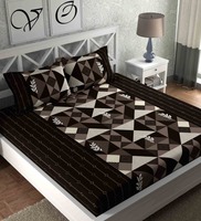 Brown Geometric 180 TC Microfiber Queen Sized Bed Sheets with 2 Pillow Covers