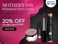 Sugar Cosmetics Mother Day Sale - Flat 20% Off on Orders Above 999 & More Offers