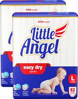 Little Angel Unisex Child Easy Dry Diaper Pants With 12 Hrs Absorption Large(L) Size, Pack Of 2,9-14 Kgs-L(124 Pieces)