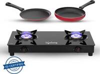 Lifelong Combo - Cooktop + Flat tawa + Fry Pan Top Glass Manual Gas Stove  (2 Burners)