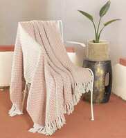 White and Beige Chevron Woven 60 x 50 Inch Throw