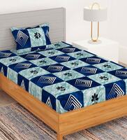 Aqua Geometric 180 TC Microfiber 1 Single Bedsheet with 1 Pillow Cover