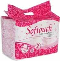 Softouch 3 Ply Toilet Paper tissue roll 12-in-1 (12 Rolls)
