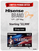 Hisense Brand Days 17th to 23rd May - Upto 55% Off + Extra up to Rs 3,000 off with coupon + Bank discount  