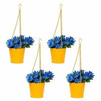Klassic Hanging Bucket Style Metal Planter Pot with Chain (Yellow, Set of 4)