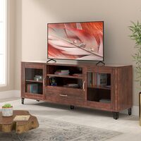 Amazon Brand - Solimo Aster Engineered Wood TV Unit (2 Doors, 6 Shelves & 1 Drawer, Cherry Finish) |TV Cabinet | TV Stand | TV Unit for Living Room