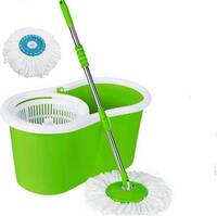 Magic Spin Mop Bucket Double Drive Hand Pressure with 2 Microfiber Mop Head Mop Set Mop Set  (Green)