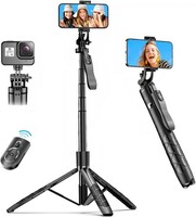 61" Selfie Stick Tripod, All in One Extendable Phone Tripod Stand with Wireless Remote 360° Rotation for iPhone and Android Phone Selfies, Video Recording, Vlogging, Live Streaming, Aluminum