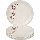 Amazon Brand - Solimo Plastic Classico Melamine Floral Dinner Plate Set (White, 11 Inches, 6 Pieces)