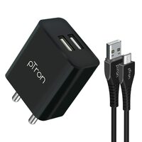 pTron Volta 12W Dual Port USB Wall Charger (Black)