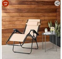 Amazon Basics Outdoor Textilene Adjustable Zero Gravity Folding Reclining Lounge Chair with Pillow (Beige)