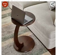 VASIL MART Round C-Shaped End Table for Living Room, Sofa Side Table That Slides Under, Coffee Table and Laptop Table for Bedroom, Drawing Room -Walnut