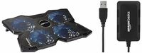 Amazon Basics Laptop Cooling Pad, USB Powered Portable Gaming Laptop Cooler Stand Slim Chill Mat for 10 to 17-Inch Laptops & Hi-Speed 4 Port Ultra Slim USB 2.0 Hub for Laptops and Computers (Black)