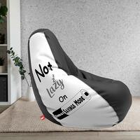 ComfyBean - Designer Bean Bag Filled with Beans - Printed - Bean Bag - Size : XXXL - Color : Not Lazy - White & Black