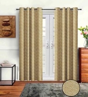 Beige Polyster Abstract 7ft Light Filtering Eyelet 2 Pc Door curtains