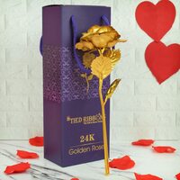 TIED RIBBONS Decorative 24k Gold Plated Artificial Rose Flower with Box Anniversary Wedding Birthday Gift 