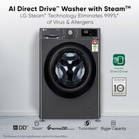 LG 9 Kg 5 Star Wi-Fi Inverter AI Direct Drive Fully-Automatic Front Load Washing Machine with In-Built Heater (FHP1209Z5M, 6 Motion DD & Steam for Hygiene Wash, Middle Black)